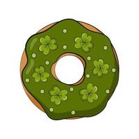 Donut pour st patricks journée dans dessin animé style avec vert glaçage trèfles vecteur