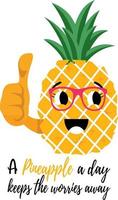 une ananas une journée garde le des soucis loin. marrant ananas dessin animé montrant les pouces en haut et portant rouge des lunettes de soleil. vecteur