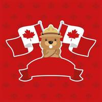 carte de fête du canada avec castor et drapeaux vecteur