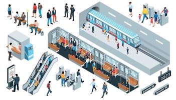 isométrique métro gens ensemble vecteur