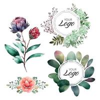 logo aquarelle avec fleurs bannière pour mariage, luxe logo, bannière, badge, impression, produit, package.vector illustration vecteur