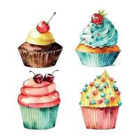 cupcake serti de crème. crème glacée illustration aquarelle vecteur