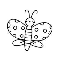 papillon volant mignon et drôle isolé sur fond blanc. illustration vectorielle dessinée à la main dans un style doodle. parfait pour les décorations, logo, divers designs. vecteur