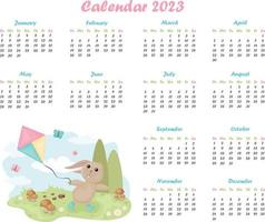 calendrier année 2023. calendrier avec le image de une mignonne lapin. mur calendrier pour le an. vecteur illustration