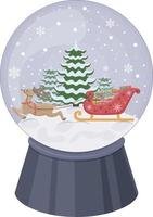 Noël neige globe. une neige globe avec Père Noël claus renne attelé à une traîneau avec cadeaux et Noël des arbres dans le Contexte. une Noël accessoire. une de fête jouet. vecteur illustration