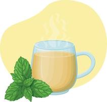 une tasse de thé. transparent tasse avec une chaud boire. médicinal décoction de menthe. une tasse à thé avec menthe feuilles. vecteur illustration