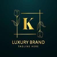 prime lettre k logo icône conception. luxe bijoux Cadre gemme bord logotype. beauté, mode, spa icône, floral logo conception vecteur