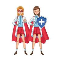 super femmes médecins avec des capes de héros et un bouclier vs covid19 vecteur