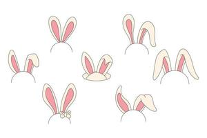 sensationnel hippie content Pâques. ensemble de Pâques lapins oreilles dans branché rétro Années 60 Années 70 dessin animé style. vecteur