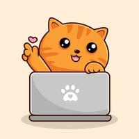 Orange tigré chat en jouant portable dessin animé l'amour main pattes - Orange rayé chatte chat minou vecteur