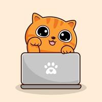 Orange tigré chat en jouant portable dessin animé agitant main pattes - Orange rayé chatte chat minou vecteur