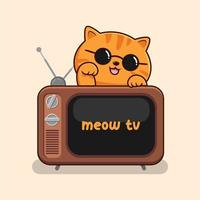 tigré Orange chat vieux télévision- rayé Orange avec cercle des lunettes vecteur