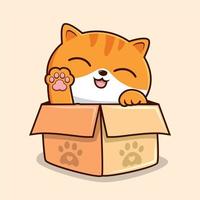 tigré chat dans le boîte dessin animé - blanc Orange chats - mignonne rayé chat agitant pattes vecteur