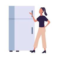 jeune femme en vêtements à la mode avec réfrigérateur vecteur