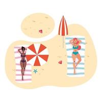 femmes interraciales pratiquant la distance sociale à la plage vecteur