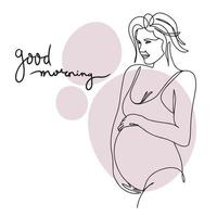 grossesse, bien matin, un ligne dessin, à la mode fille dans une maillot de bain avec une gros ventre vecteur