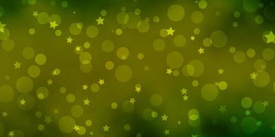 modèle vectoriel vert clair, jaune avec des cercles, des étoiles.