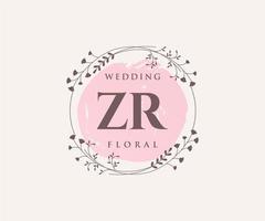 modèle de logos de monogramme de mariage lettre initiales zr, modèles minimalistes et floraux modernes dessinés à la main pour cartes d'invitation, réservez la date, identité élégante. vecteur