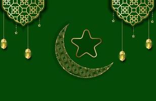 fond eid mubarak dans un style de luxe illustration vectorielle de design islamique vert foncé avec lanterne d'or et croissant de lune pour les célébrations du mois sacré islamique vecteur