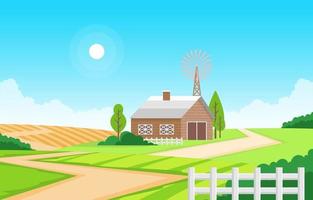 agriculture champ ferme prairie rurale nature scène paysage illustration vecteur