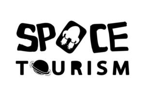 stylisé caractères à propos espace tourisme. avec éléments tiré dans griffonnage style. logo. typographique conception, vecteur illustration.