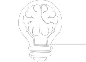 continu un ligne dessin de Humain cerveau dans le électrique lumière ampoule isolé sur blanc Contexte. concept de découverte brillant idées. Célibataire ligne dessiner conception vecteur graphique illustration.