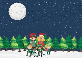 vacances de noël en famille la nuit vecteur