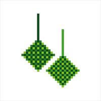 eid mubarak avec ketupat dans pixel art. vecteur illustration.