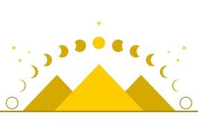 pyramide traingle avec Jaune lune différent phases ou lunaire phases mystérieux astrologie la magie sur blanc Contexte plat vecteur conception icône.
