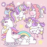 mignonne la magie collection avec Licorne, arc-en-ciel, Fée ailes vecteur