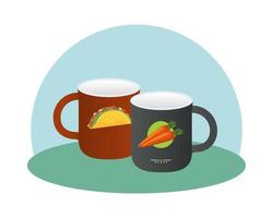 maquette de tasses en céramique avec taco et carottes vecteur