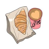 croissant et café. Frais français petit déjeuner. bien Matin vecteur illustration