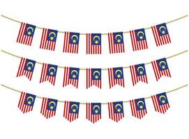 Malaisie drapeau sur le Cordes sur blanc Contexte. ensemble de patriotique bruant drapeaux. bruant décoration de Malaisie drapeau vecteur