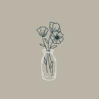 vecteur illustration avec lignes, dans ancien style. magique linéaire dessin, plat, vase de fleurs sur une rose Contexte. pastel couleurs, minimaliste conception. logo, autocollant.