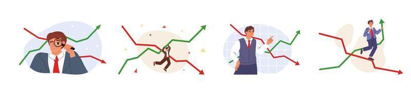 économie affaires vision ensemble. économique croissance et récession, inflation et stagnation. en hausse chômage et en hausse des prix. plat vecteur des illustrations