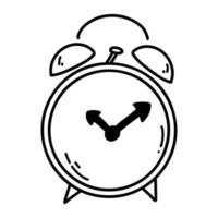 main tiré griffonnage alarme l'horloge icône. vecteur esquisser illustration de noir contour mignonne dessin animé l'horloge dans ancien style pour imprimer, coloration page, des gamins conception, logo.