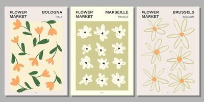 fleur marché affiche ensemble. abstrait floral illustration. botanique mur art collection, ancien affiche esthétique. vecteur illustration
