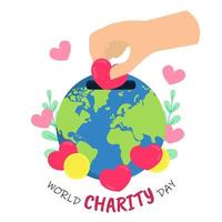 monde charité jour, une humanitaire journée avec mains et cœurs pour portion le monde. main tiré vecteur illustration pour charité Contexte ou affiche