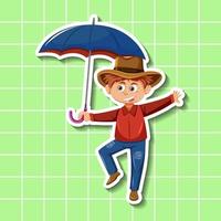personnage de dessin animé mignon garçon tenant style autocollant parapluie vecteur