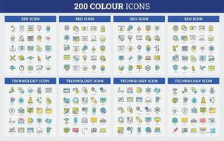 Jeu d'icônes de 200 couleurs. liés aux affaires, aux ressources humaines, au médical. jeu d'icônes Web. collection d'icônes de couleur. illustration vectorielle.