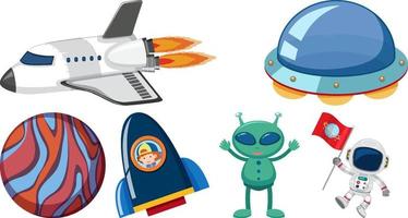 ensemble de personnages et d'objets de dessin animé de l'espace vecteur