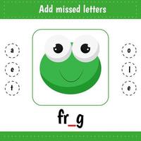 apprentissage Anglais mots. ajouter manqué des lettres. grenouille vecteur