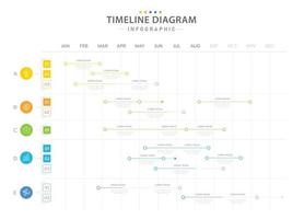 infographie modèle pour entreprise. 12 mois moderne chronologie diagramme calendrier avec 5 principale les sujets, présentation vecteur infographie.