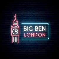 enseigne au néon de big ben vecteur