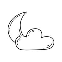 nuage avec croissant lune. vecteur illustration .griffonnage style. lune avec des nuages.