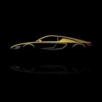 silhouette de voiture jaune avec réflexion sur fond noir. vecteur