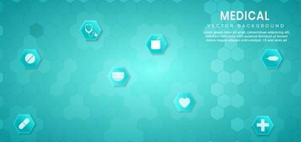 fond abstrait hexagone bleu concept médical et scientifique et modèle d'icône de soins de santé. vecteur