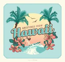 Salutations de vecteur de carte postale rétro Hawaï