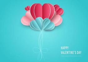 fond de la Saint-Valentin. fond abstrait. ballons coeurs papier rose et bleu carte découpée sur fond bleu clair. conception pour le festival de la Saint-Valentin. vecteur