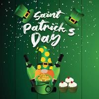 conception de la saint patrick avec feuille de trèfle, pot et pièce vecteur